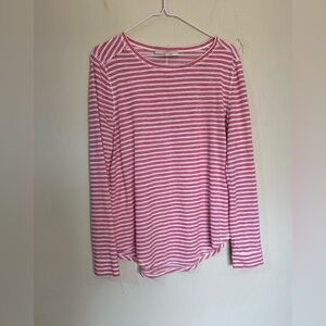 Ann Taylor Loft red & white striped long sleeve round neck shirt size large